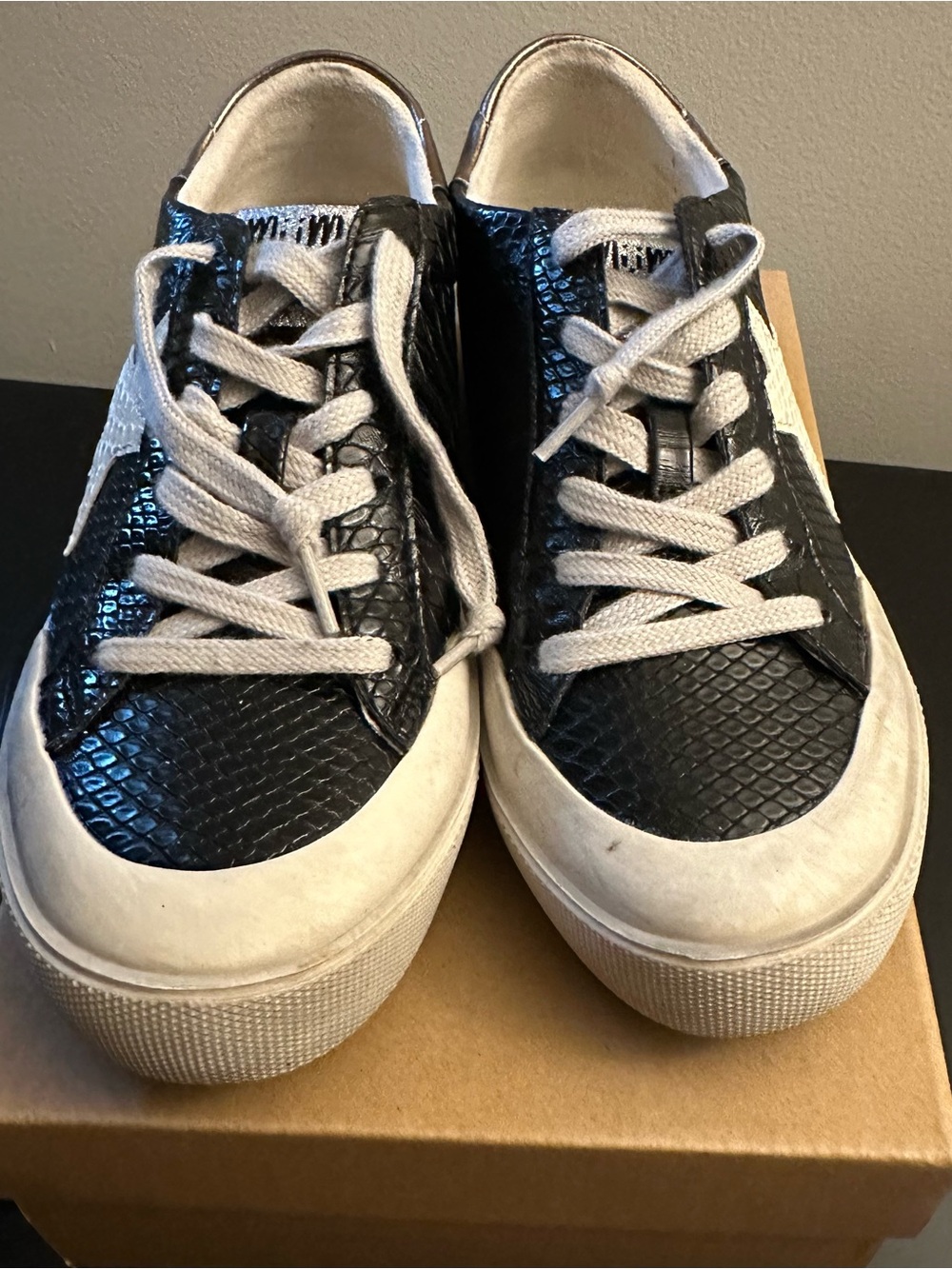 Black Textured Low-Top Sneakers with Cream Accents